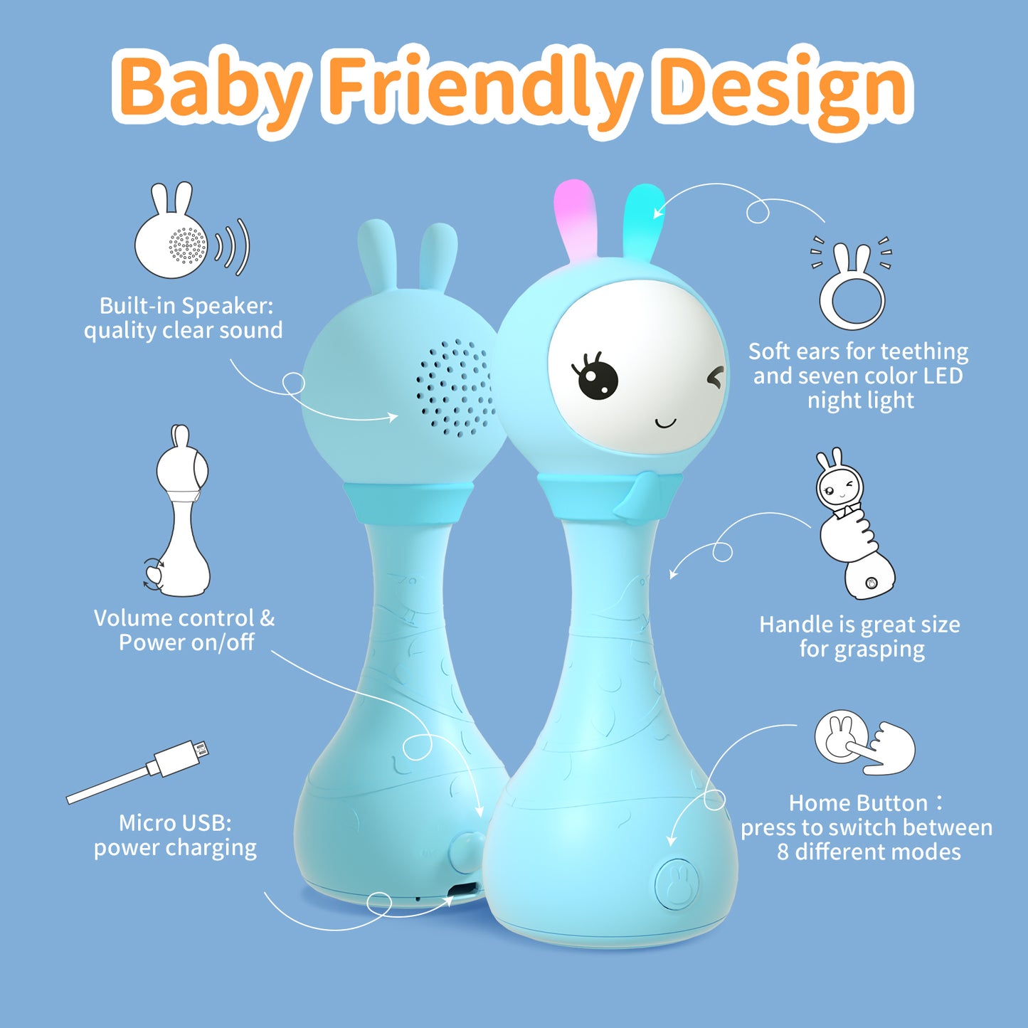 Alilo Yoyo - Talking Bunny Baby Rattle & Learning Toy
