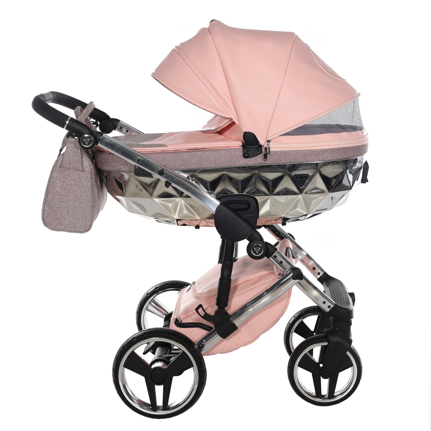 Junama Handcraft Glitter 3 in 1 Stroller Platinum Pink