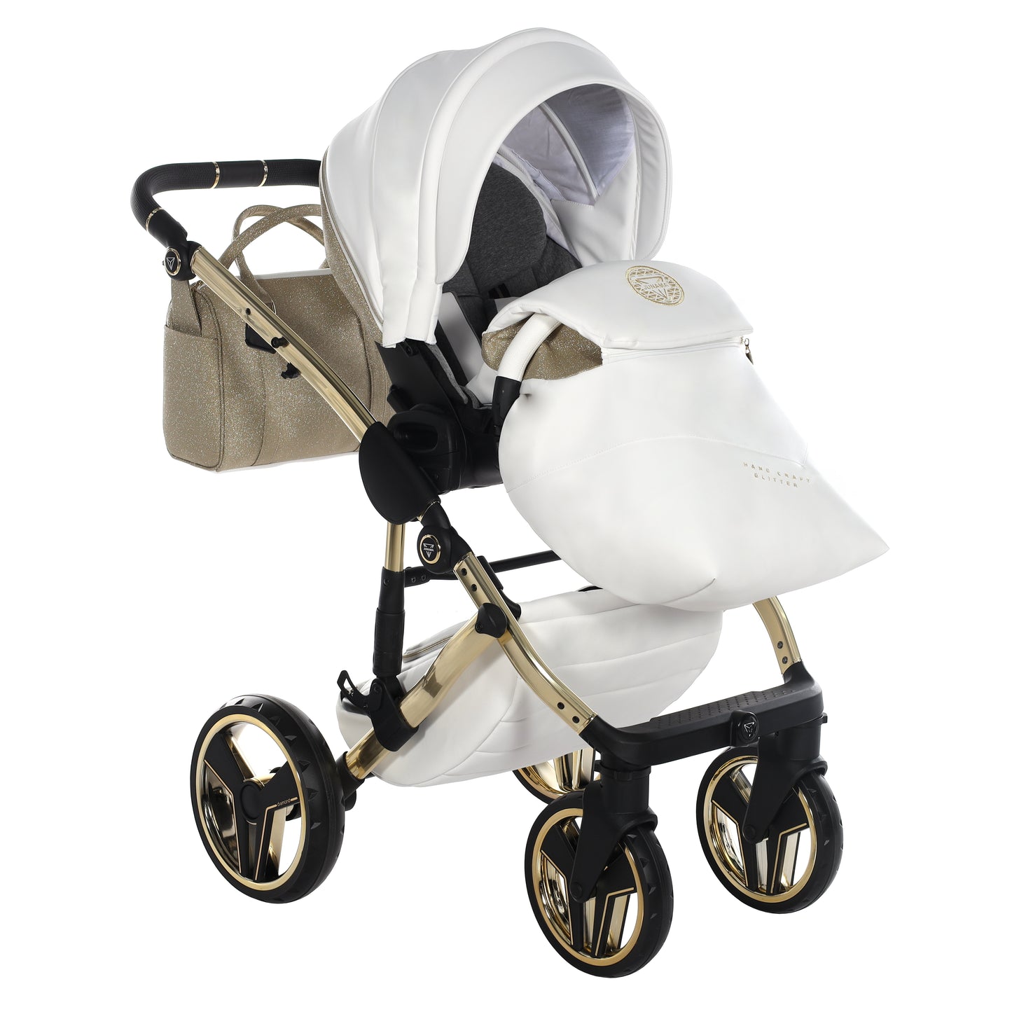 Junama Handcraft Glitter 3 in 1 Stroller Gold White