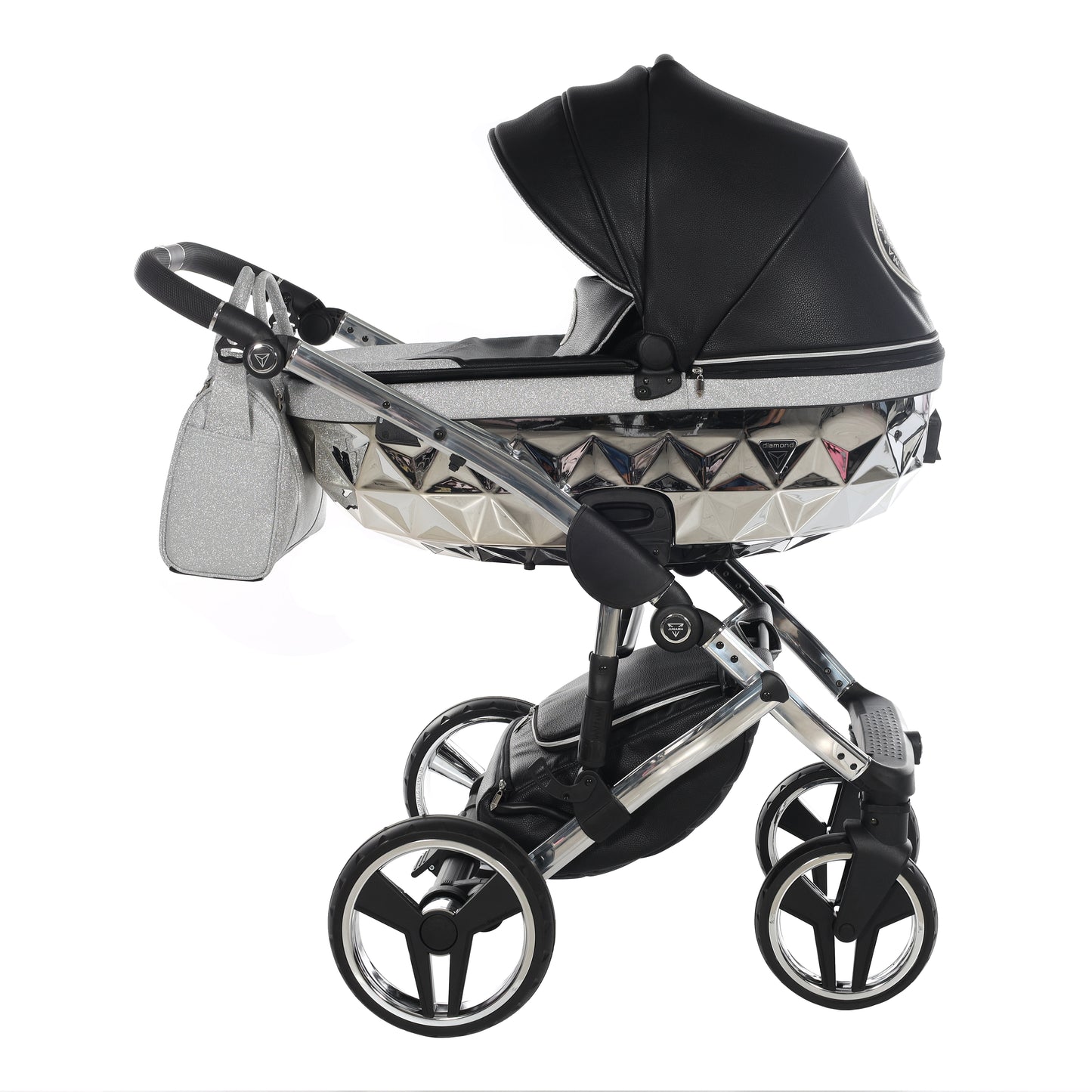 Junama Handcraft Glitter 3 in 1 Stroller Platinum Black Color