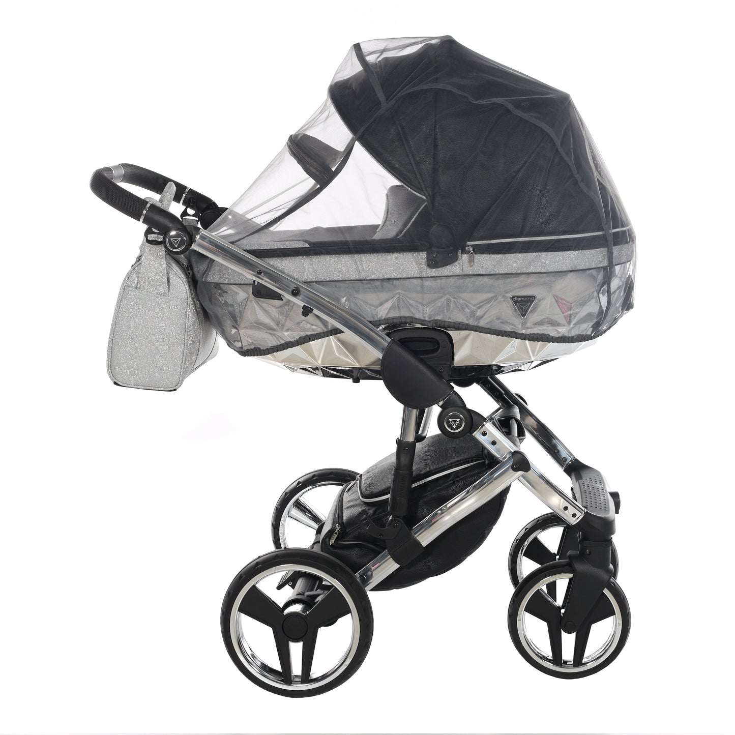 Junama Handcraft Glitter 3 in 1 Stroller Platinum Black Color