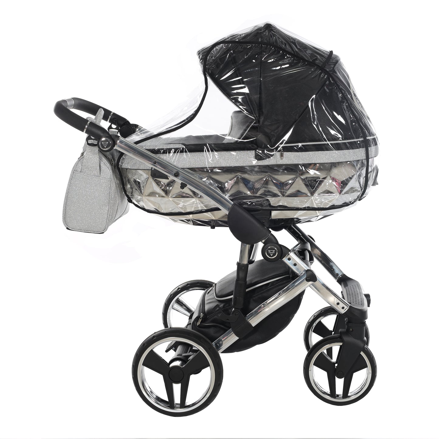 Junama Handcraft Glitter 3 in 1 Stroller Platinum Black Color