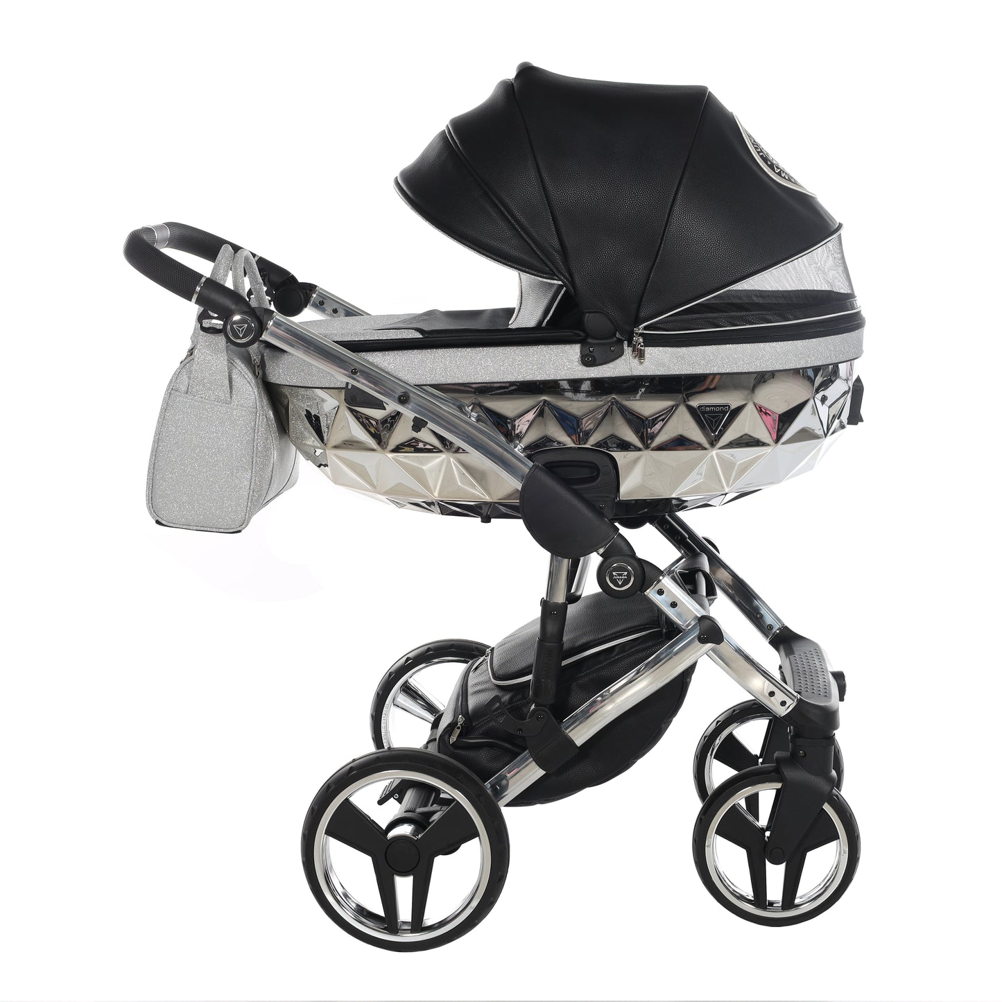 Junama Handcraft Glitter 3 in 1 Stroller Platinum Black Color