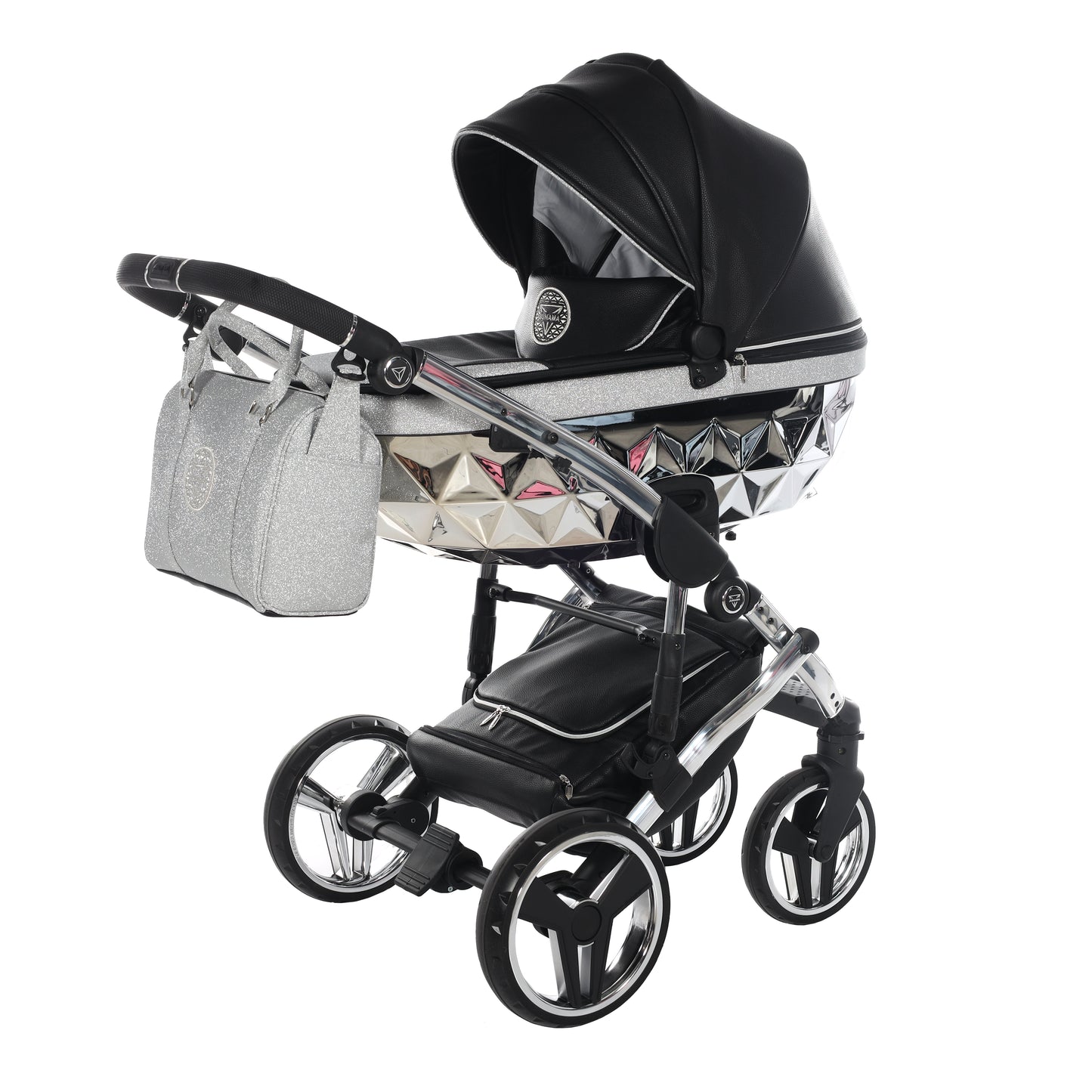 Junama Handcraft Glitter 3 in 1 Stroller Platinum Black Color