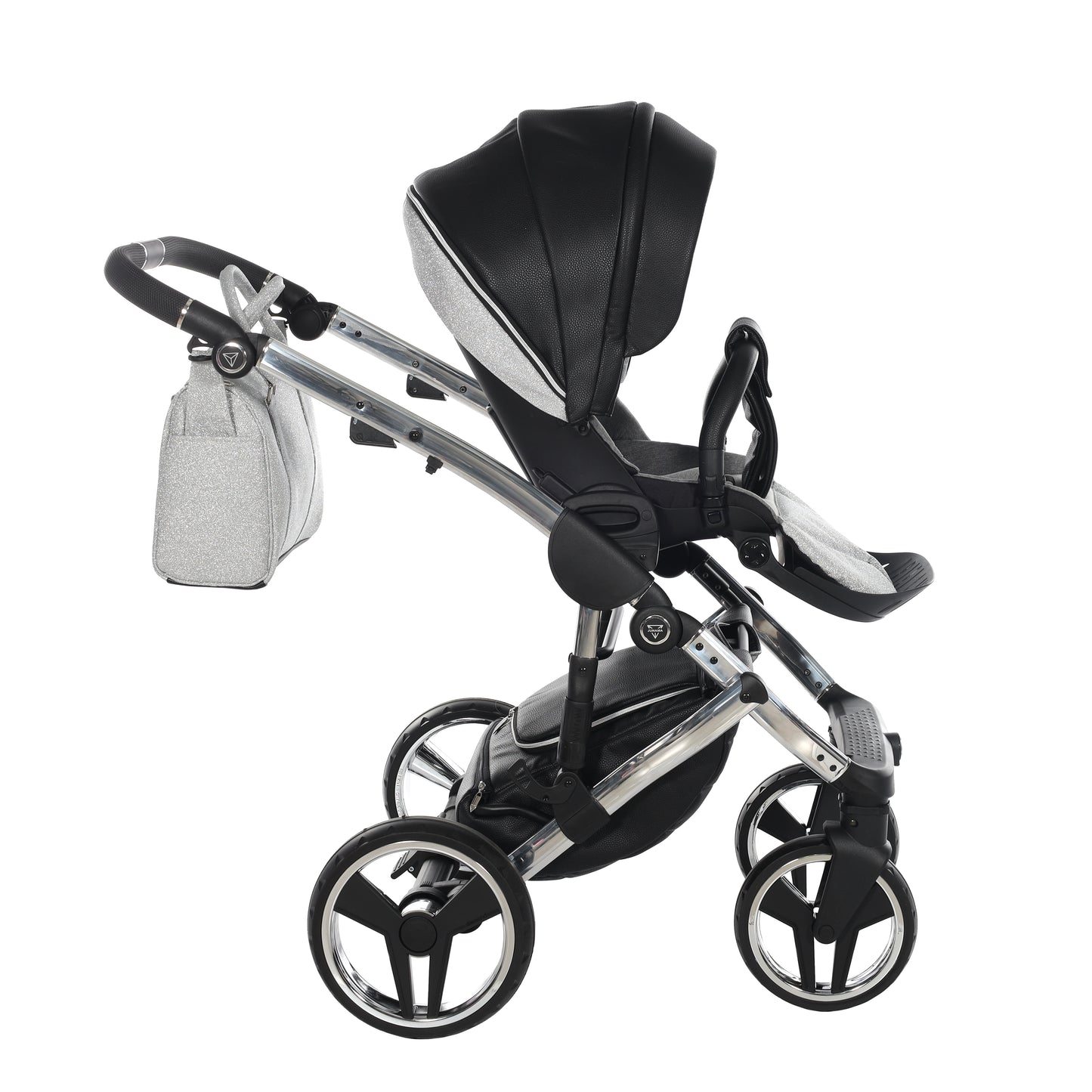 Junama Handcraft Glitter 3 in 1 Stroller Platinum Black Color