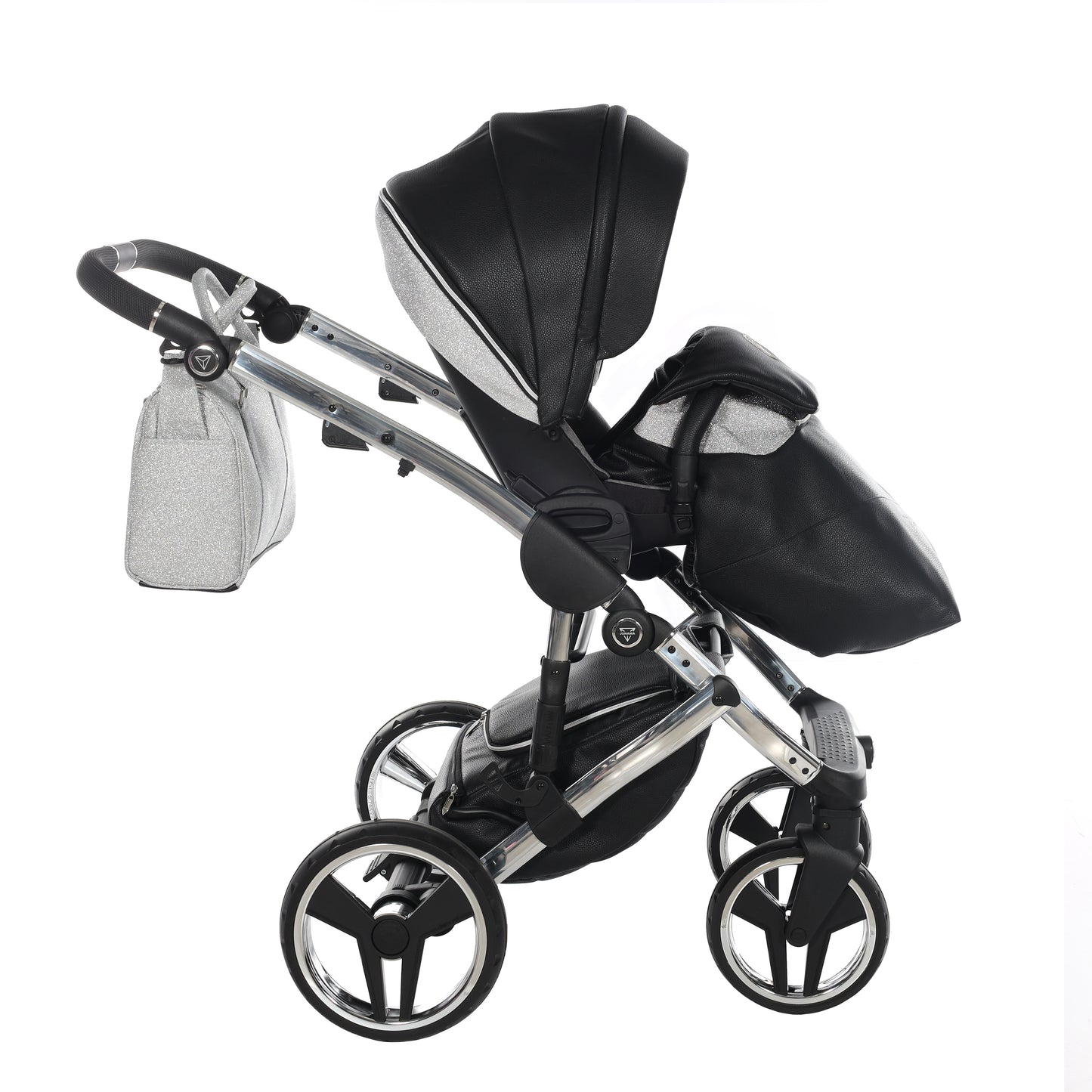 Junama Handcraft Glitter 3 in 1 Stroller Platinum Black Color