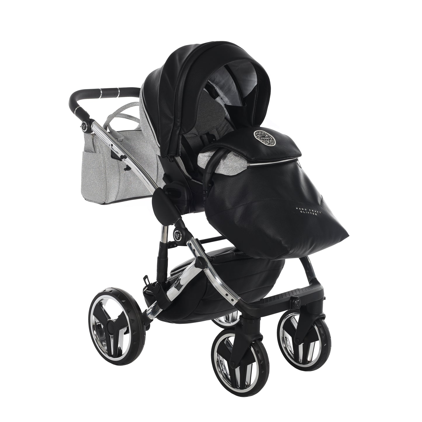 Junama Handcraft Glitter 3 in 1 Stroller Platinum Black Color