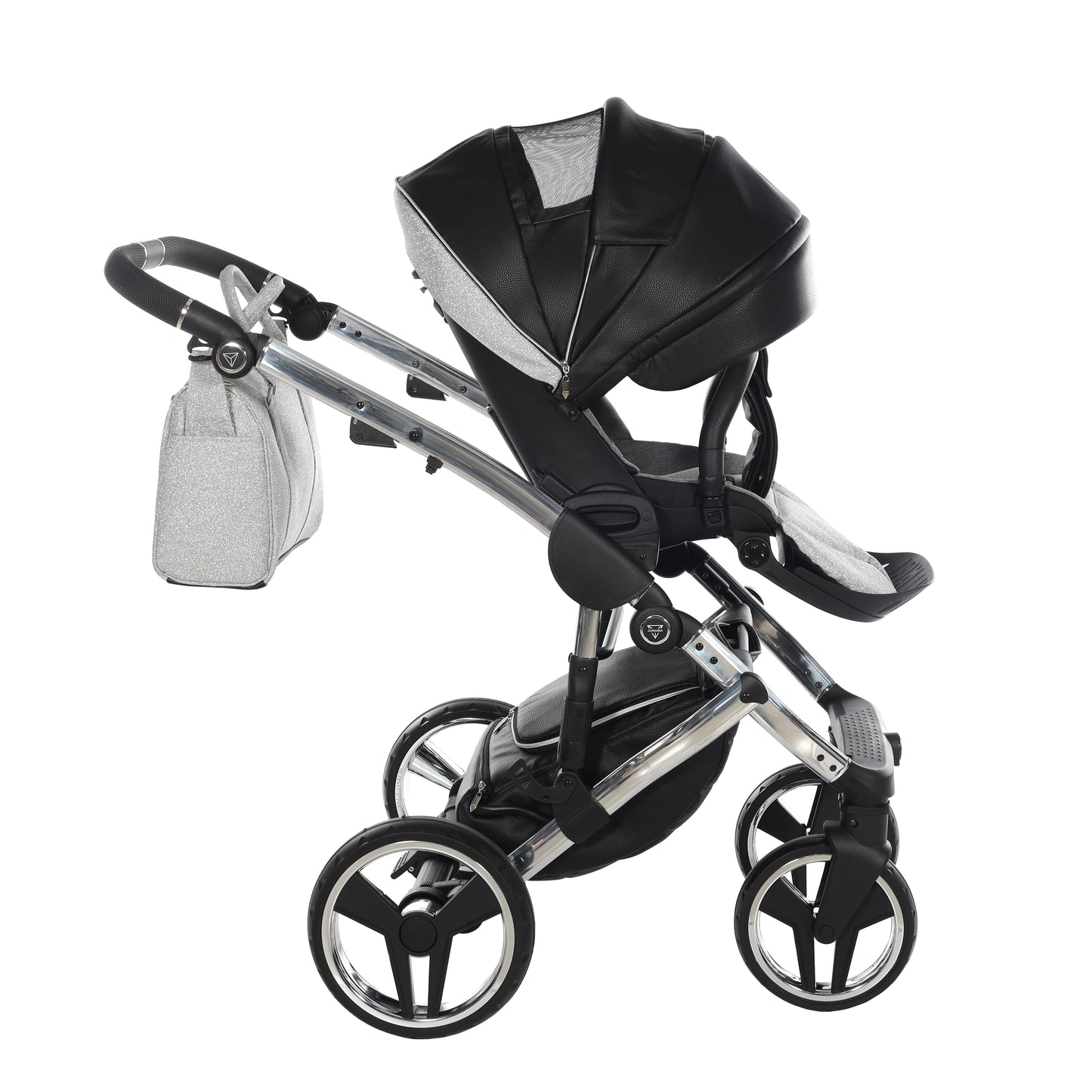 Junama Handcraft Glitter 3 in 1 Stroller Platinum Black Color