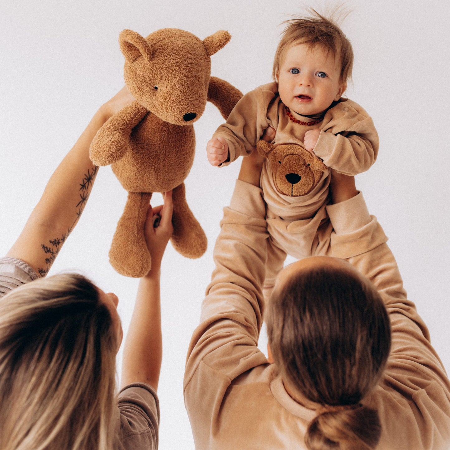 Wooly Organic Teddy Embroidered Sweater and Trousers Set – Light Brown/Caramel Brown