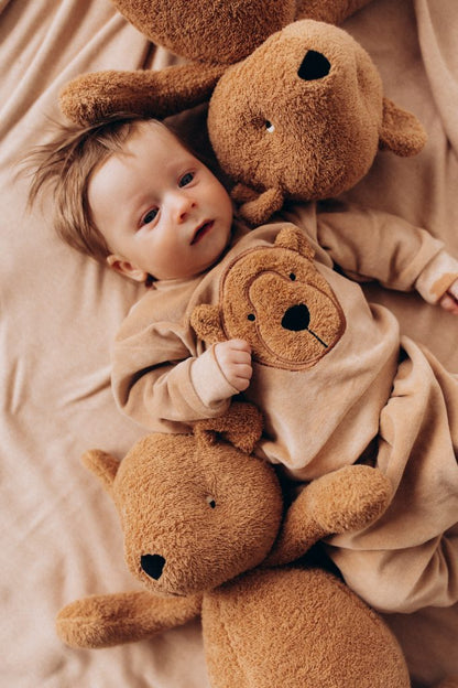 Wooly Organic Teddy Embroidered Sweater and Trousers Set – Light Brown/Caramel Brown
