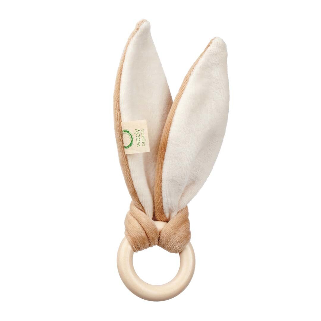 Wooly Organic Crinkle Bunny Ears with Teething Ring