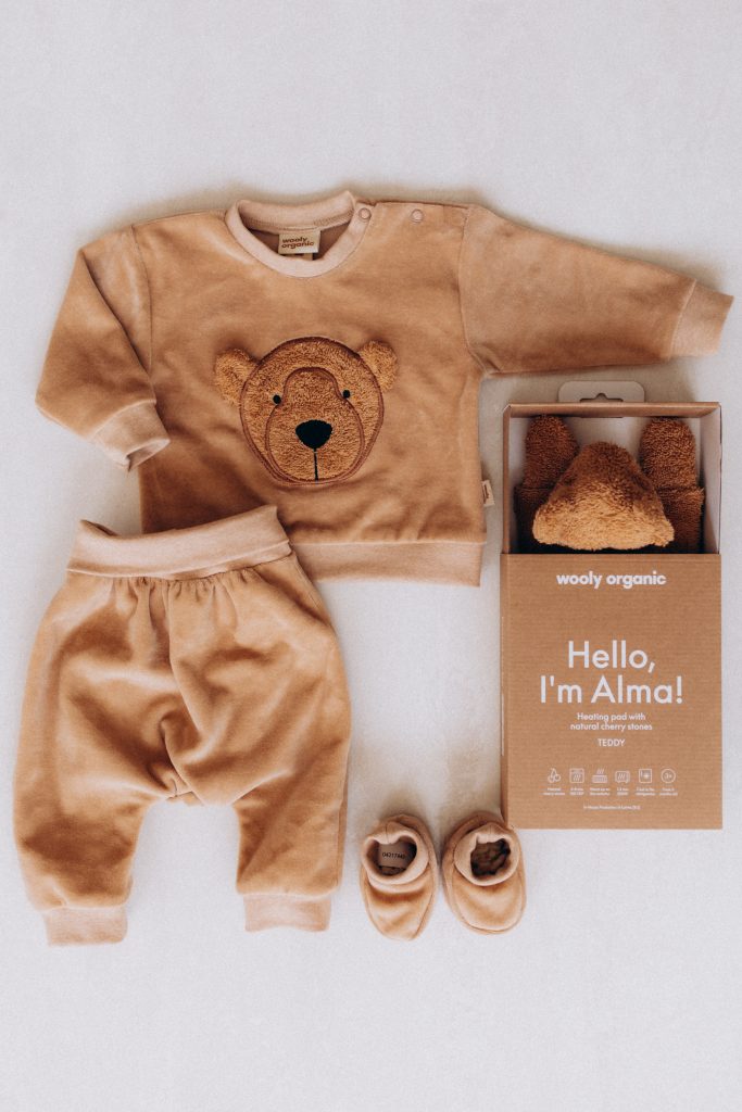 Wooly Organic Teddy Embroidered Sweater and Trousers Set – Light Brown/Caramel Brown