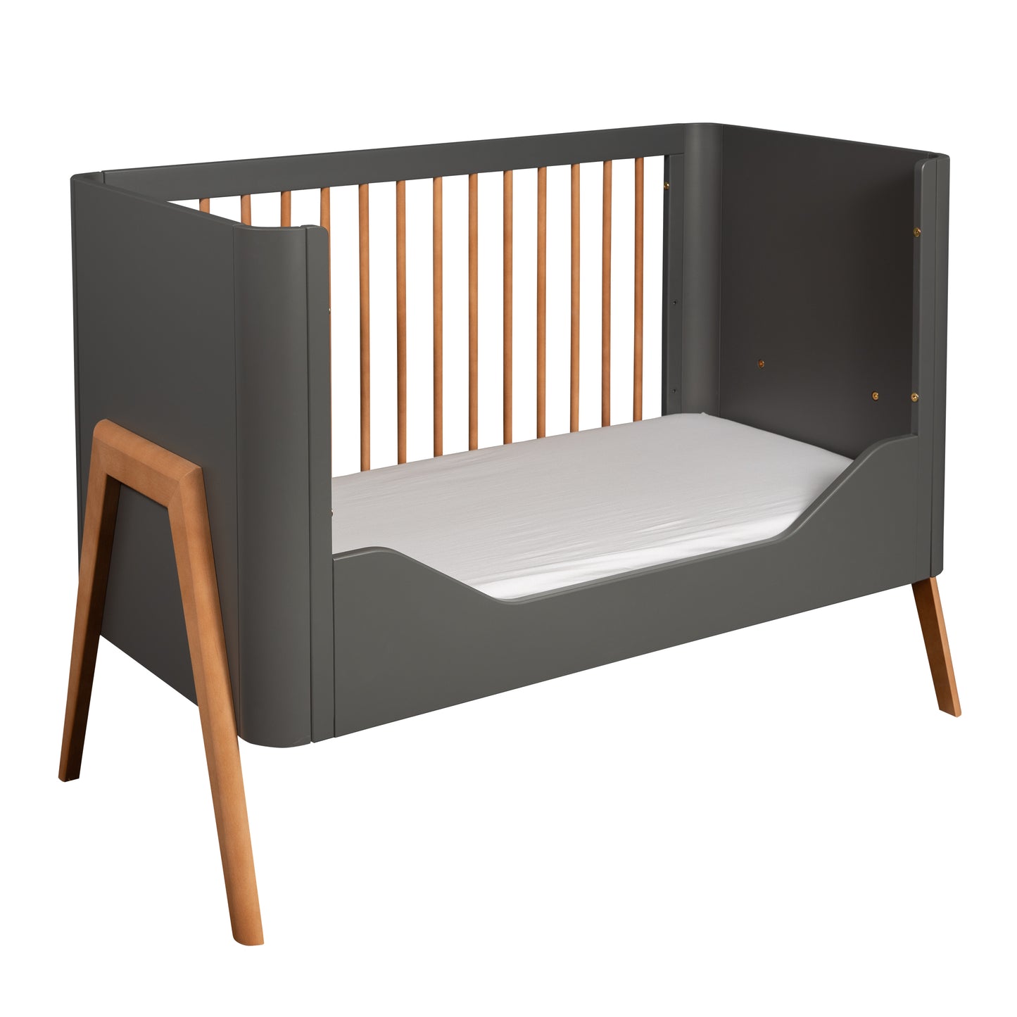 Cot Torsten Seal Grey/Teak Collection with Junior Conversion Rail