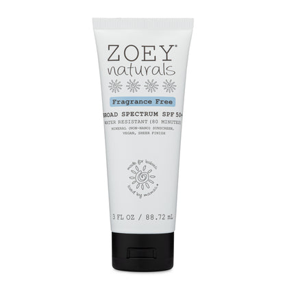 Zoey Naturals SPF 50+ Sheer Finish Mineral Sunscreen Fragrance Free