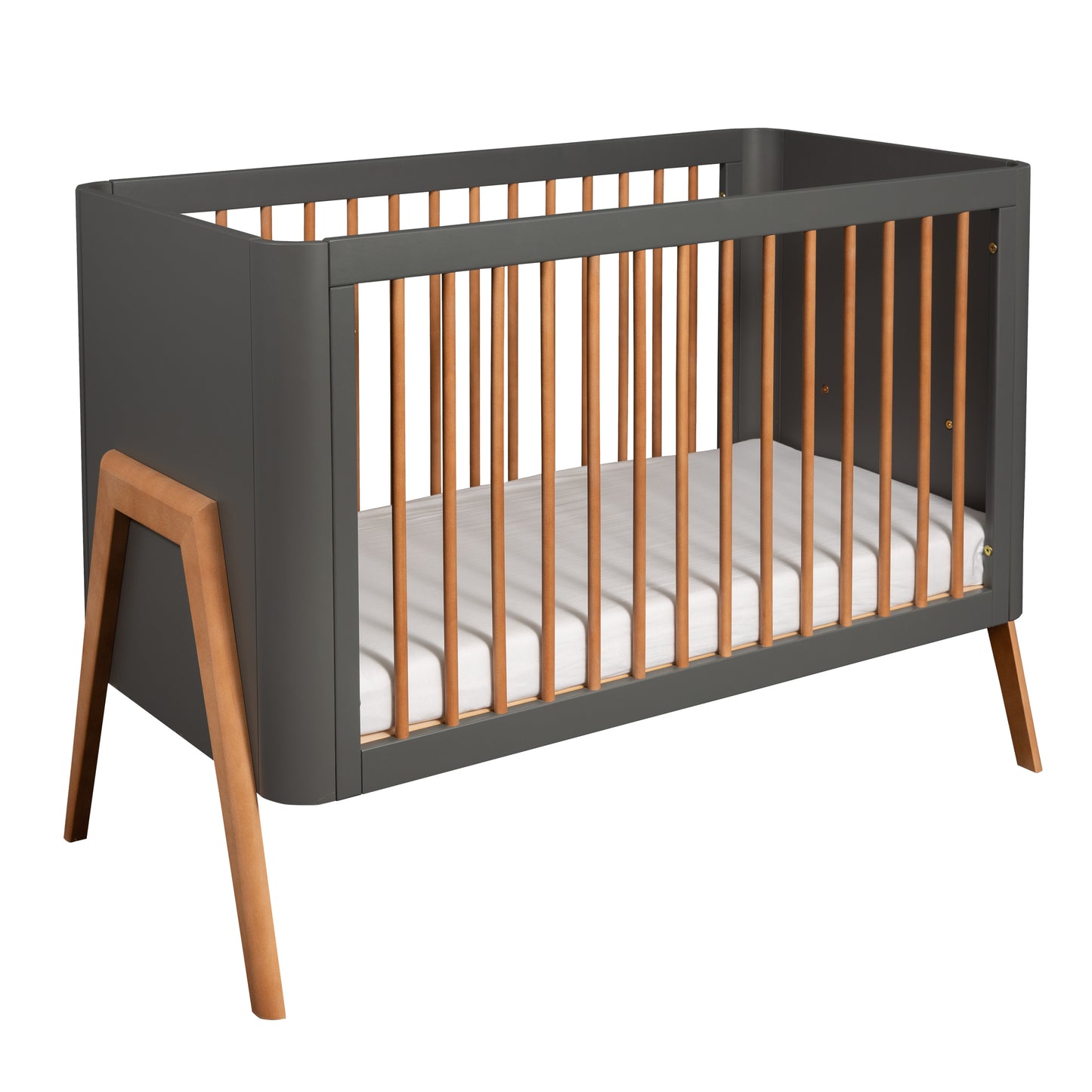 Cot Torsten Seal Grey/Teak Collection with Junior Conversion Rail