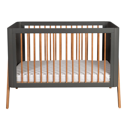 Cot Torsten Seal Grey/Teak Collection with Junior Conversion Rail 120x60 cm