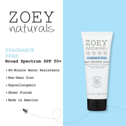 Zoey Naturals SPF 50+ Sheer Finish Mineral Sunscreen Fragrance Free