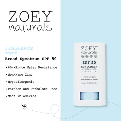 Zoey Naturals SPF 50 Mineral Sunscreen Stick