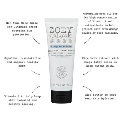 Zoey Naturals SPF 50+ Sheer Finish Mineral Sunscreen Fragrance Free