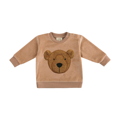 Wooly Organic Teddy Embroidered Sweater and Trousers Set – Light Brown/Caramel Brown