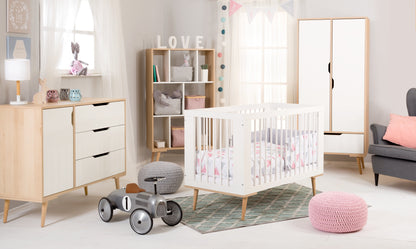 LittleSky Sofie Crib Side Angle – Safe and stylish baby crib in white finish, perfect for Nigerian nurseries.